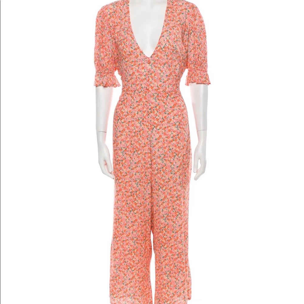 Faithful The Brand Floral Print Plunge Neckline Jumpsuit